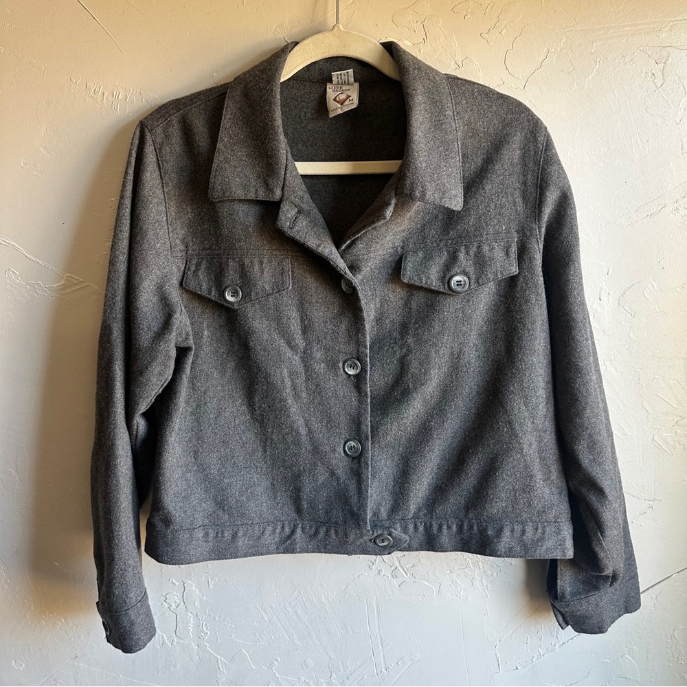 Cropped 100% Wool Button Up Jacket Gray Utility Minimalist‎ M Boxy Relaxed